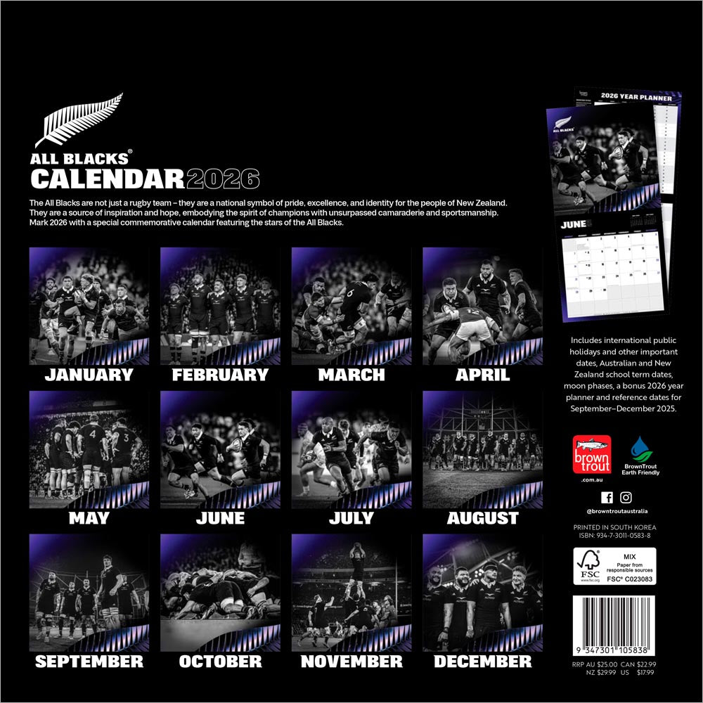 All Blacks OFFICIAL | 2026 12 x 24 Inch (Hanging) Monthly Square Wall Calendar