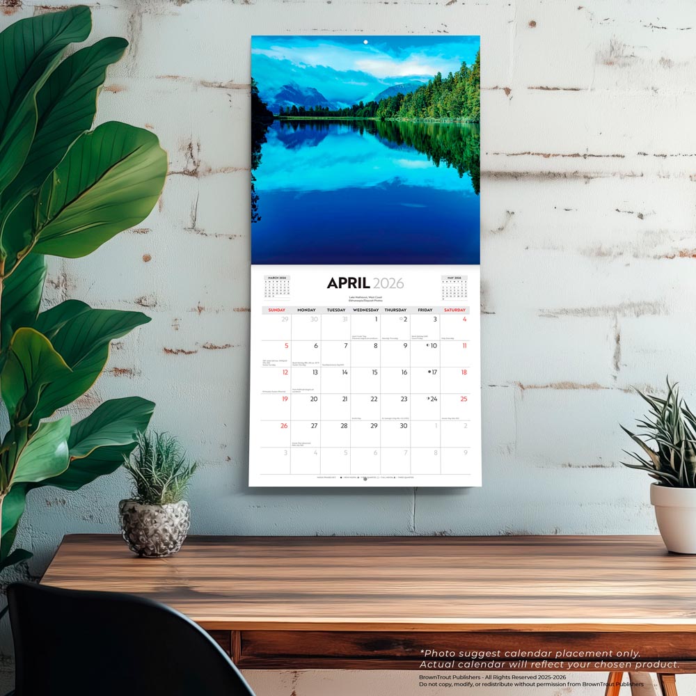 Majestic New Zealand | 2026 12 x 24 Inch (Hanging) Monthly Square Wall Calendar