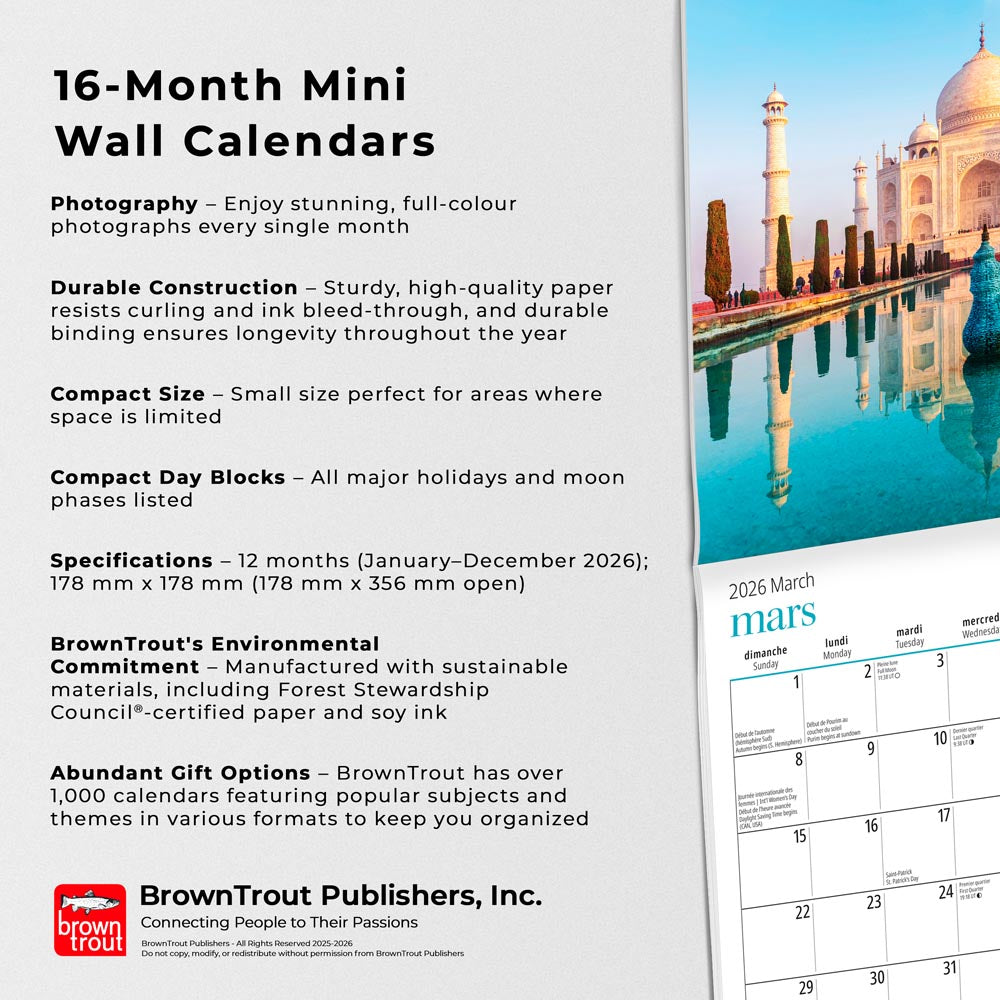 J'adore voyager | 2026 7 x 14 Inch (Hanging) Monthly Mini Wall Calendar | French Language