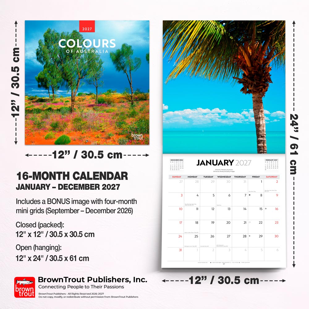 Colours of Australia | 2027 12 x 24 Inch (Hanging) Monthly Square Wall Calendar