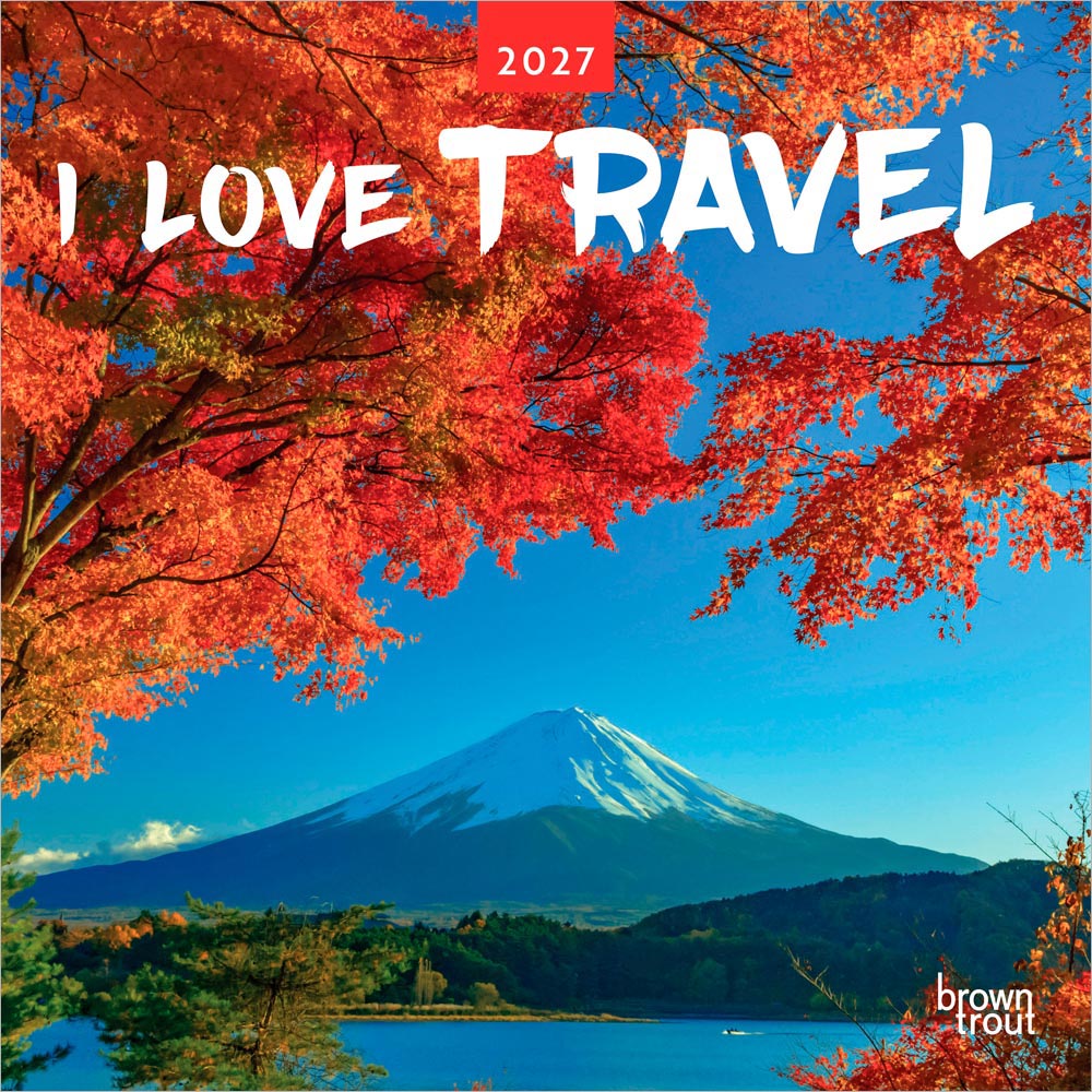 I Love Travel | 2027 12 x 24 Inch (Hanging) Monthly Square Wall Calendar