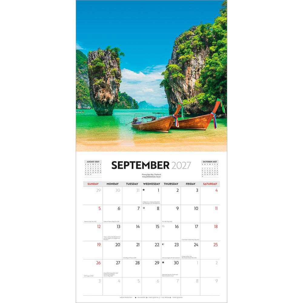 I Love Travel | 2027 12 x 24 Inch (Hanging) Monthly Square Wall Calendar