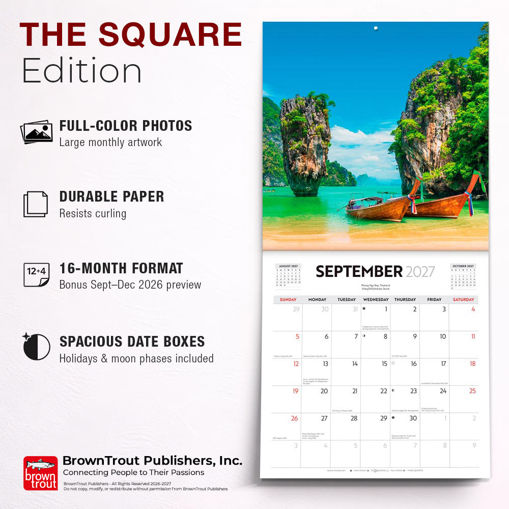 I Love Travel | 2027 12 x 24 Inch (Hanging) Monthly Square Wall Calendar