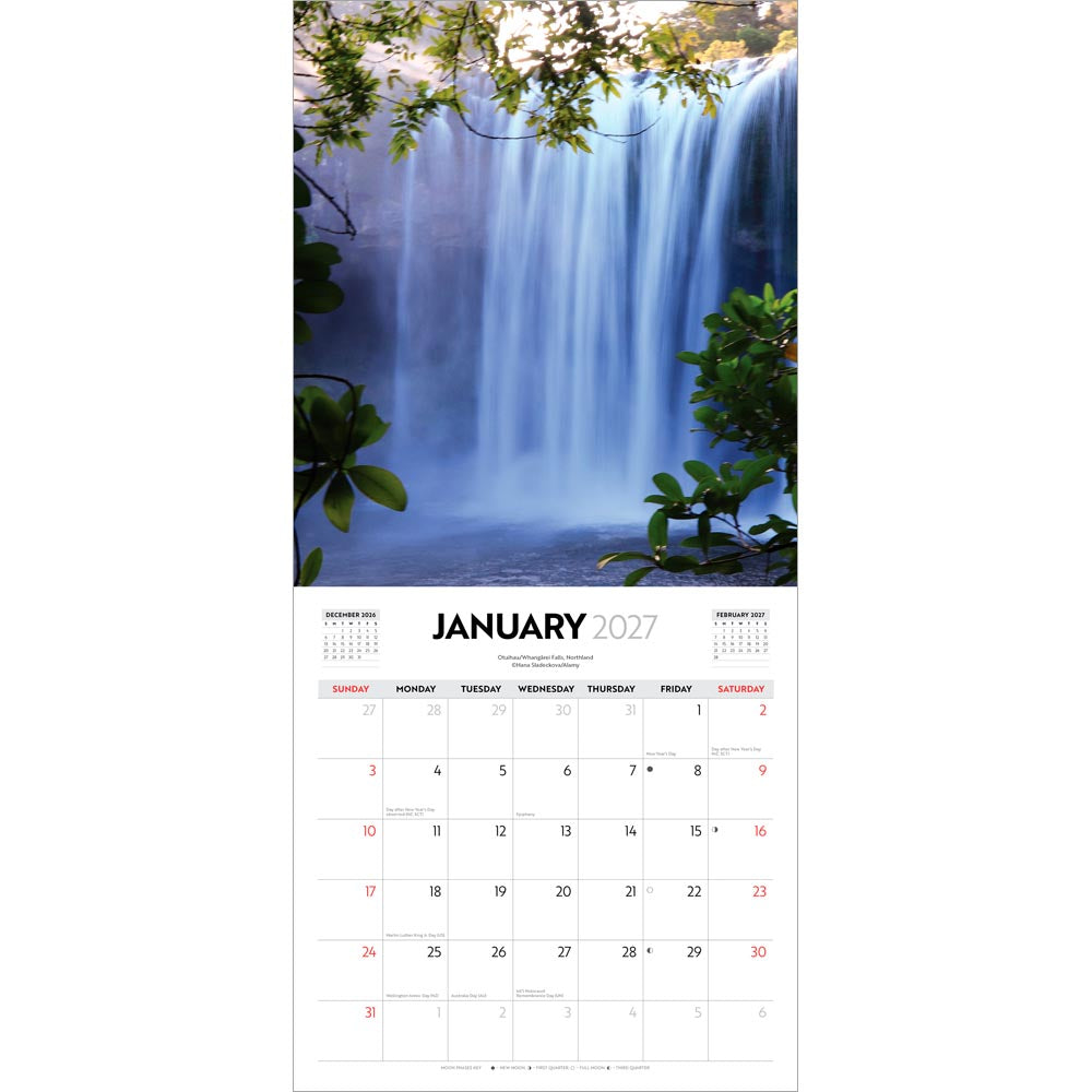 Majestic New Zealand | 2027 12 x 24 Inch (Hanging) Monthly Square Wall Calendar