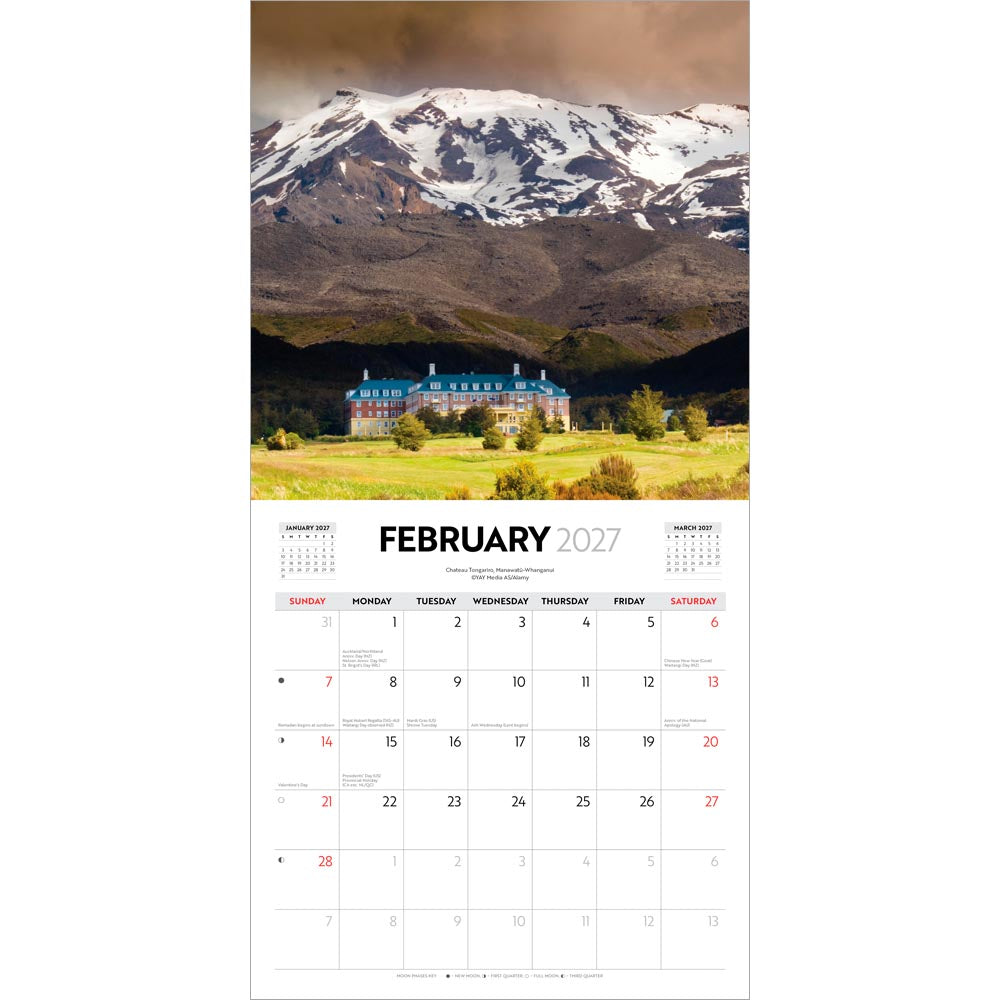 Majestic New Zealand | 2027 12 x 24 Inch (Hanging) Monthly Square Wall Calendar