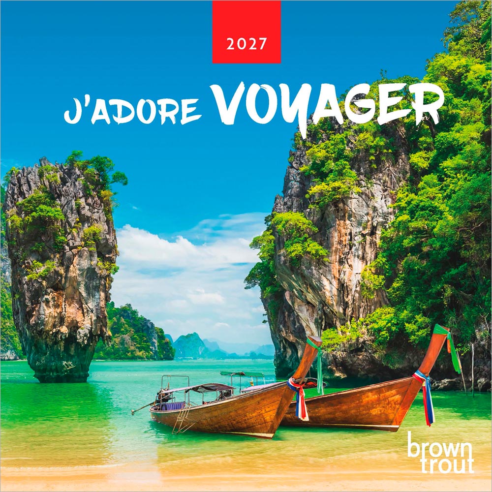 J'adore voyager | 2027 7 x 14 Inch (Hanging) Monthly Mini Wall Calendar | French Language