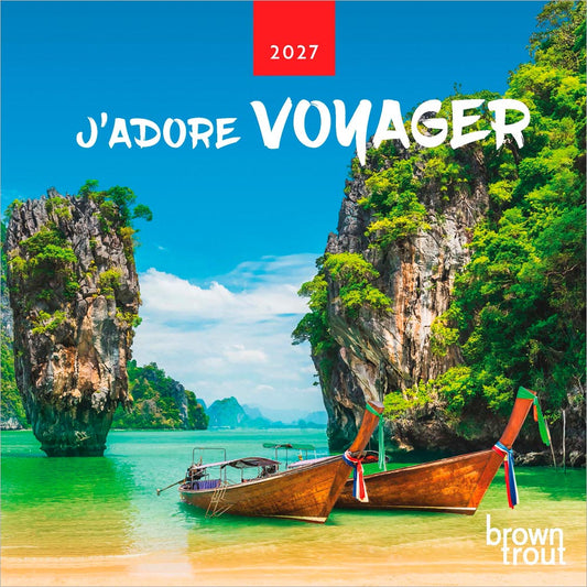 J'adore voyager | 2027 7 x 14 Inch (Hanging) Monthly Mini Wall Calendar | French Language