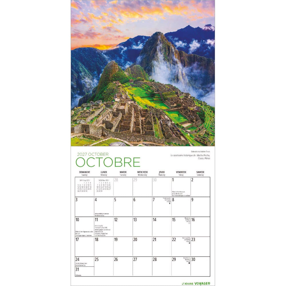 J'adore voyager | 2027 7 x 14 Inch (Hanging) Monthly Mini Wall Calendar | French Language