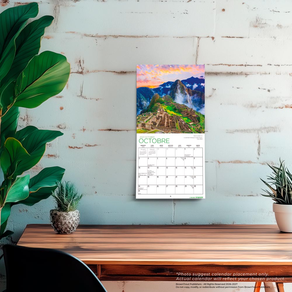 J'adore voyager | 2027 7 x 14 Inch (Hanging) Monthly Mini Wall Calendar | French Language