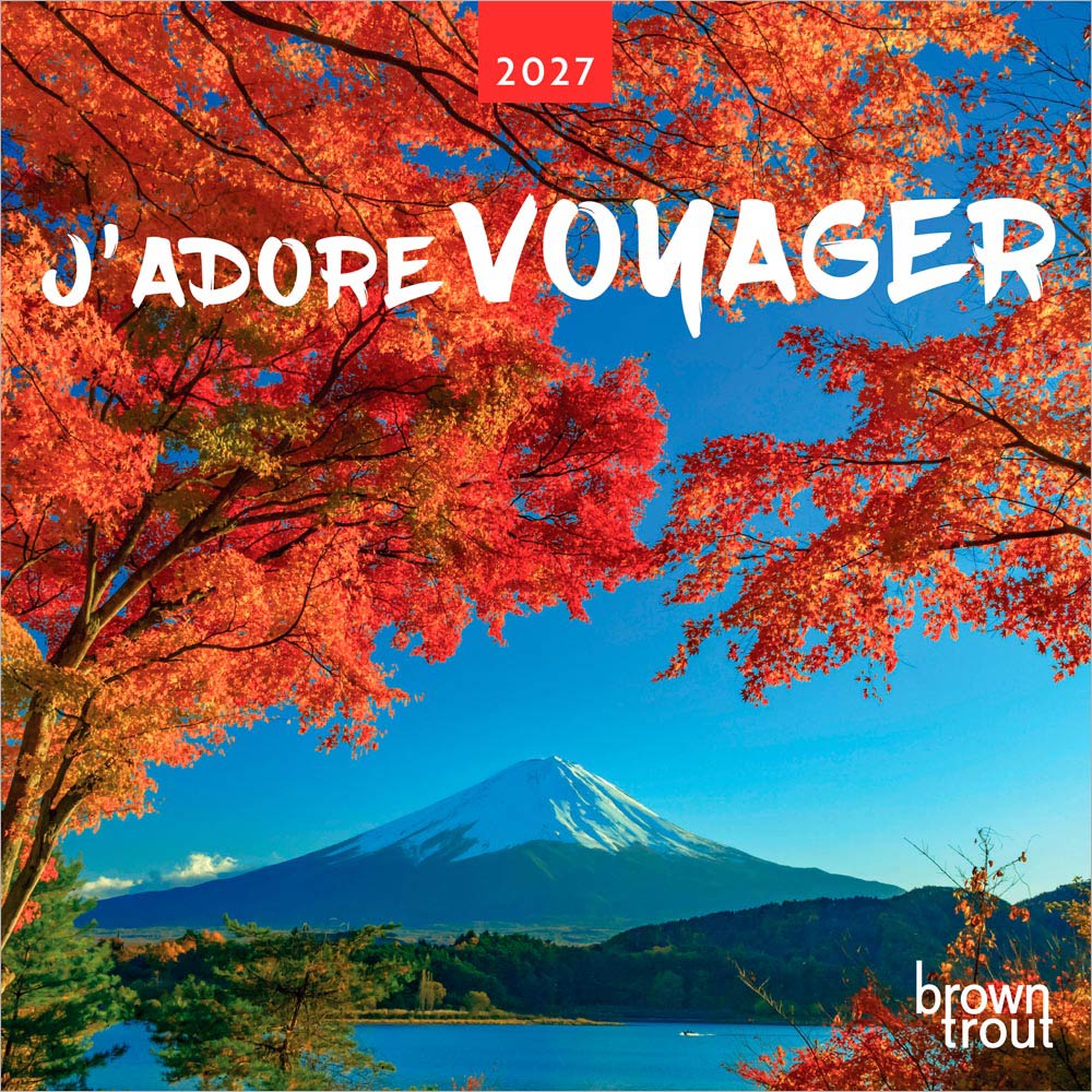 J'adore voyager | 2027 12 x 24 Inch (Hanging) Monthly Square Wall Calendar | French Language