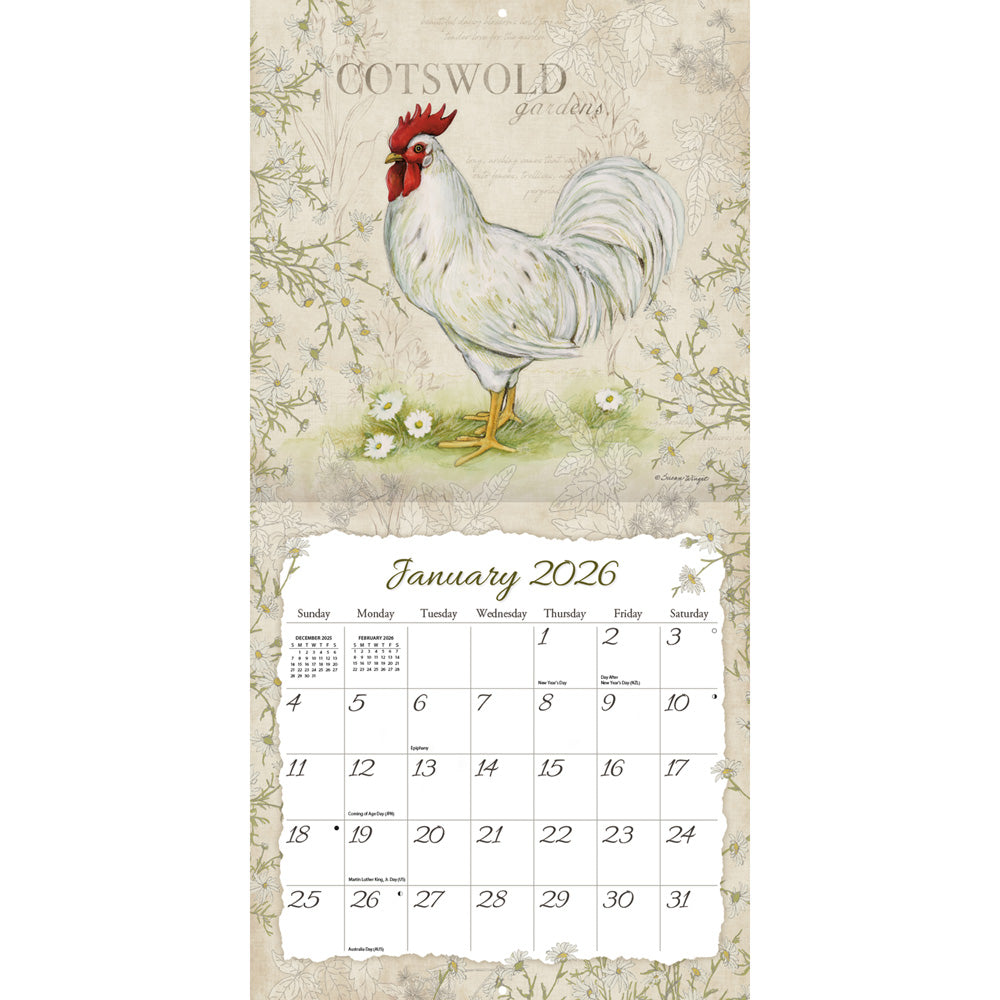 Roosters 2026 12x12 Wall Calendar