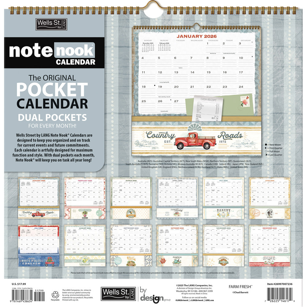 Farm Fresh Pocket Note Nook 12-Month Calendar 2026