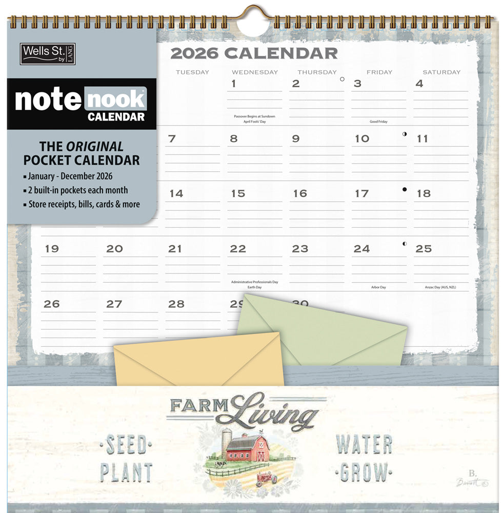 Farm Fresh Pocket Note Nook 12-Month Calendar 2026