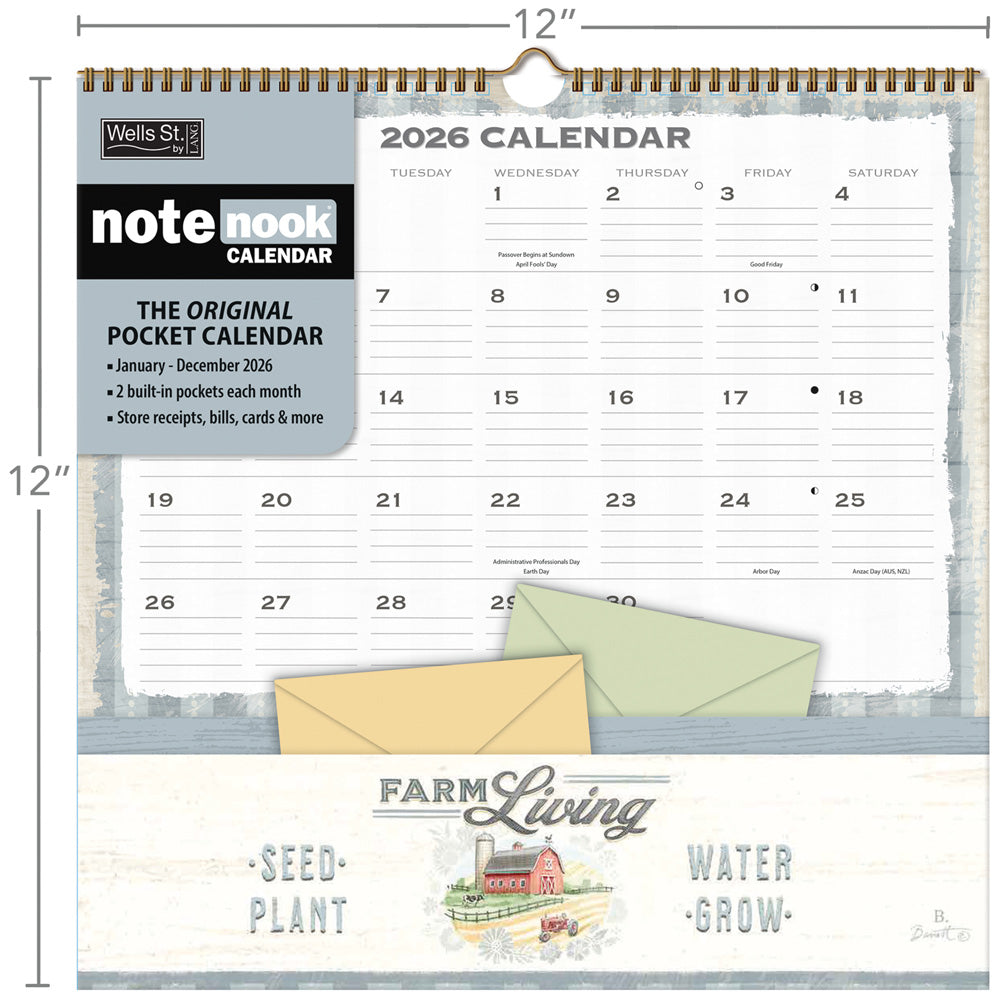 Farm Fresh Pocket Note Nook 12-Month Calendar 2026