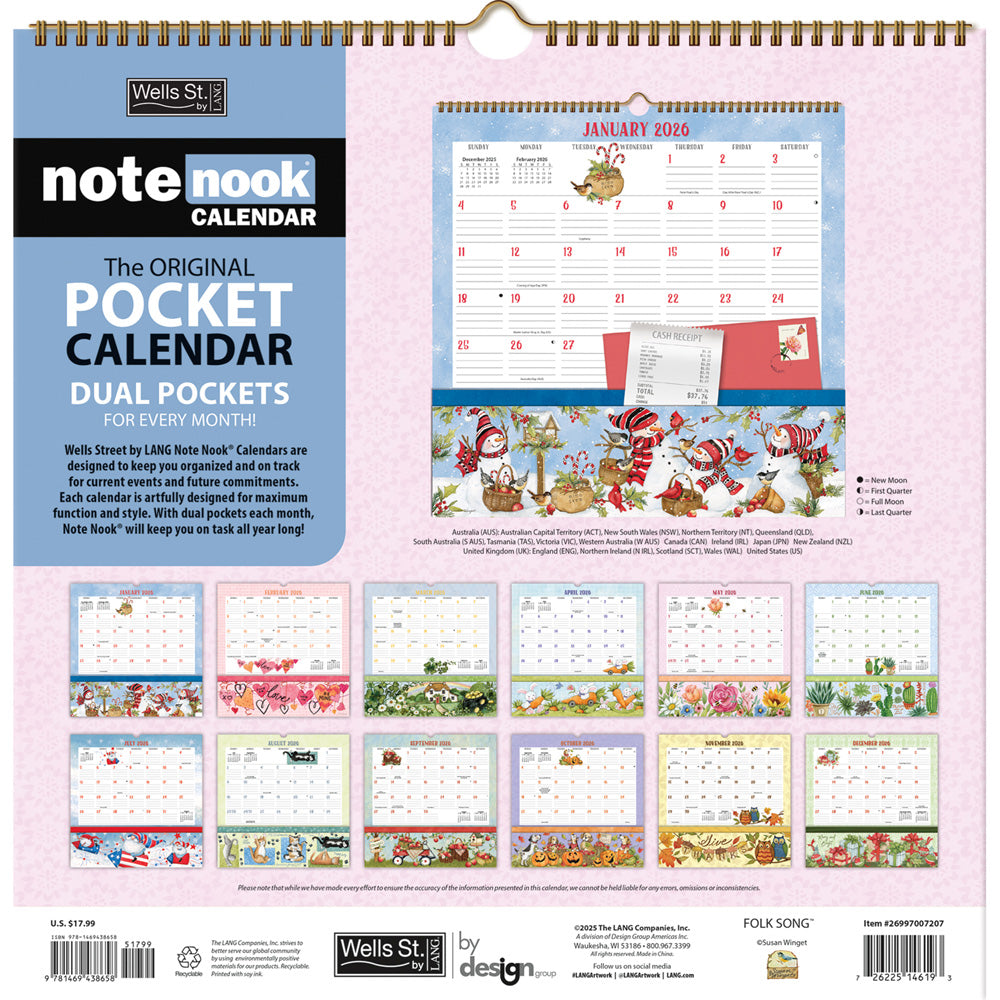 Folk Song Pocket Note Nook 12-Month Calendar 2026 – Susan Winget