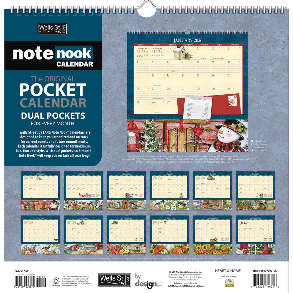 Heart & Home Pocket Note Nook 12-Month Calendar 2026