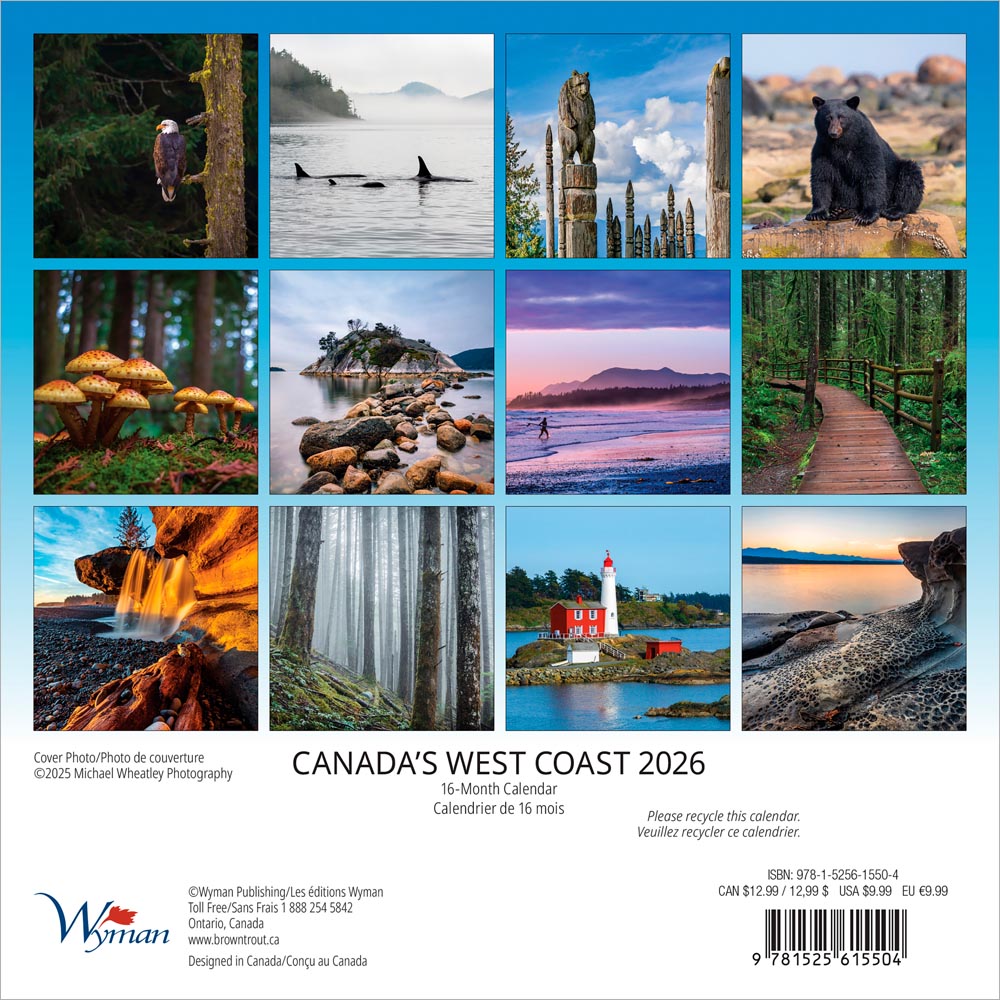 Canada's West Coast | 2026 7 x 14 Inch (Hanging) Monthly Mini Wall Calendar