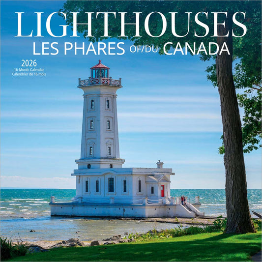 Lighthouses of Canada | 2026 12 x 24 Inch (Hanging) Monthly Square Wall Calendar | English/French Bilingual