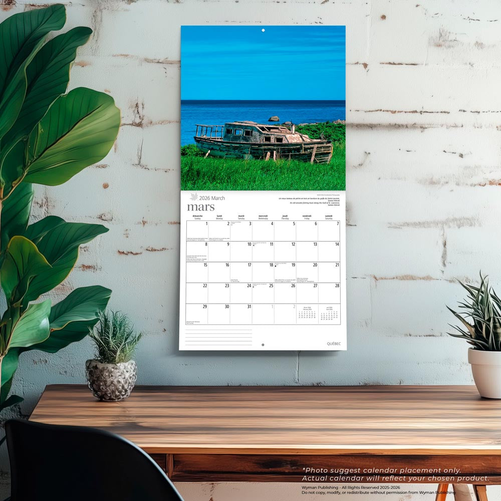Quebec | 2026 12 x 24 Inch (Hanging) Monthly Square Wall Calendar | English/French Bilingual
