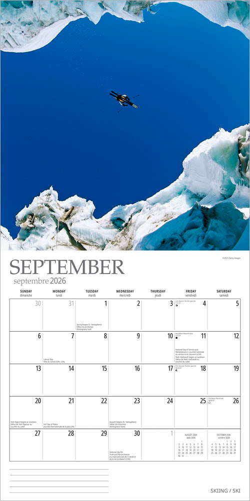 Skiing | 2026 12 x 24 Inch (Hanging) Monthly Square Wall Calendar | English/French Bilingual