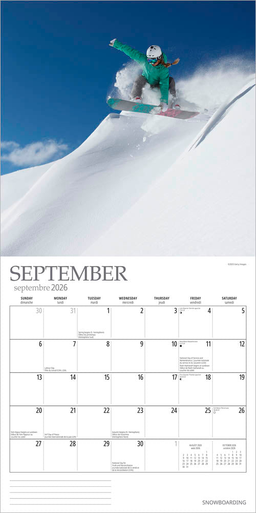 Snowboarding | 2026 12 x 24 Inch (Hanging) Monthly Square Wall Calendar