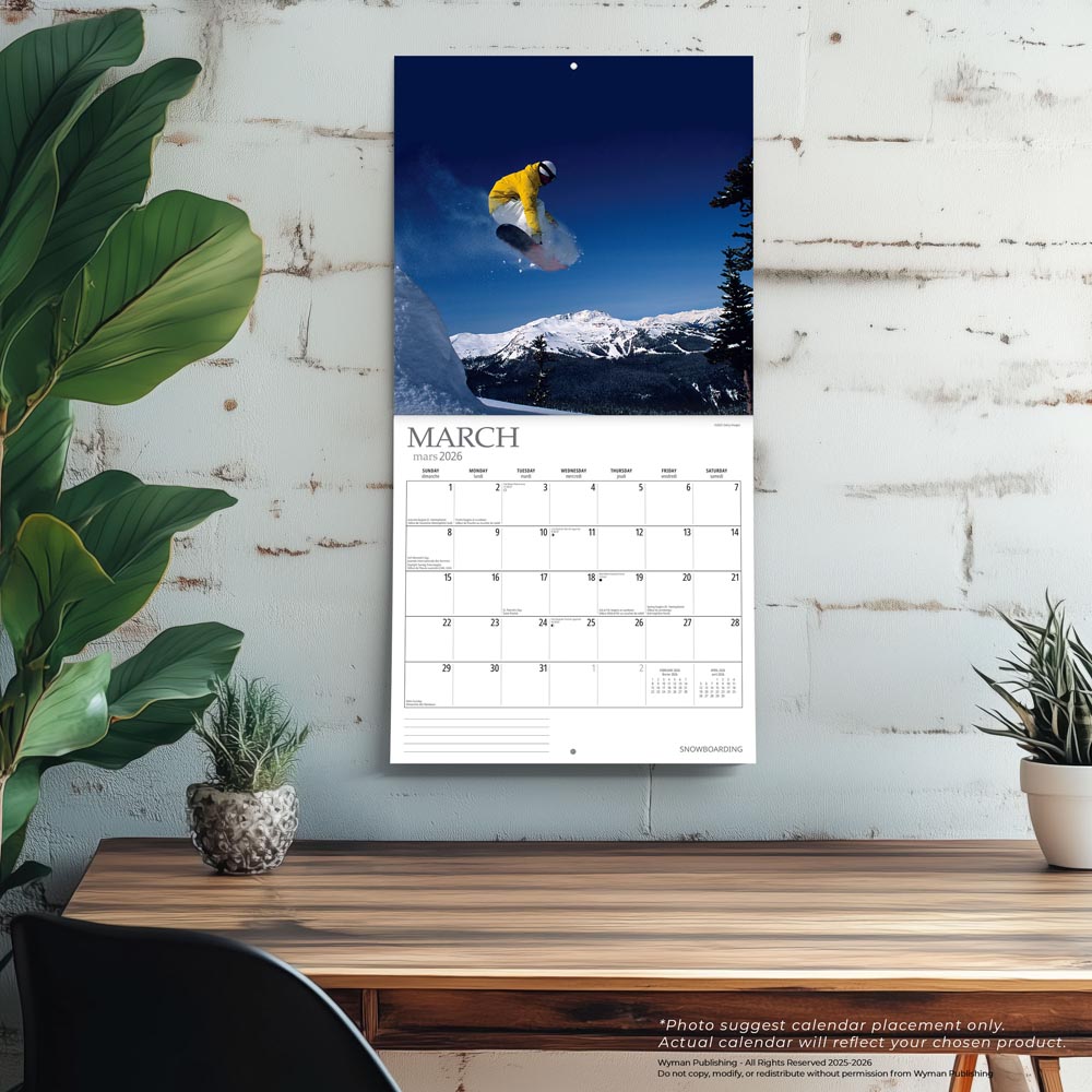 Snowboarding | 2026 12 x 24 Inch (Hanging) Monthly Square Wall Calendar