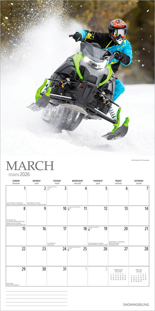 Snowmobiling | 2026 12 x 24 Inch (Hanging) Monthly Square Wall Calendar