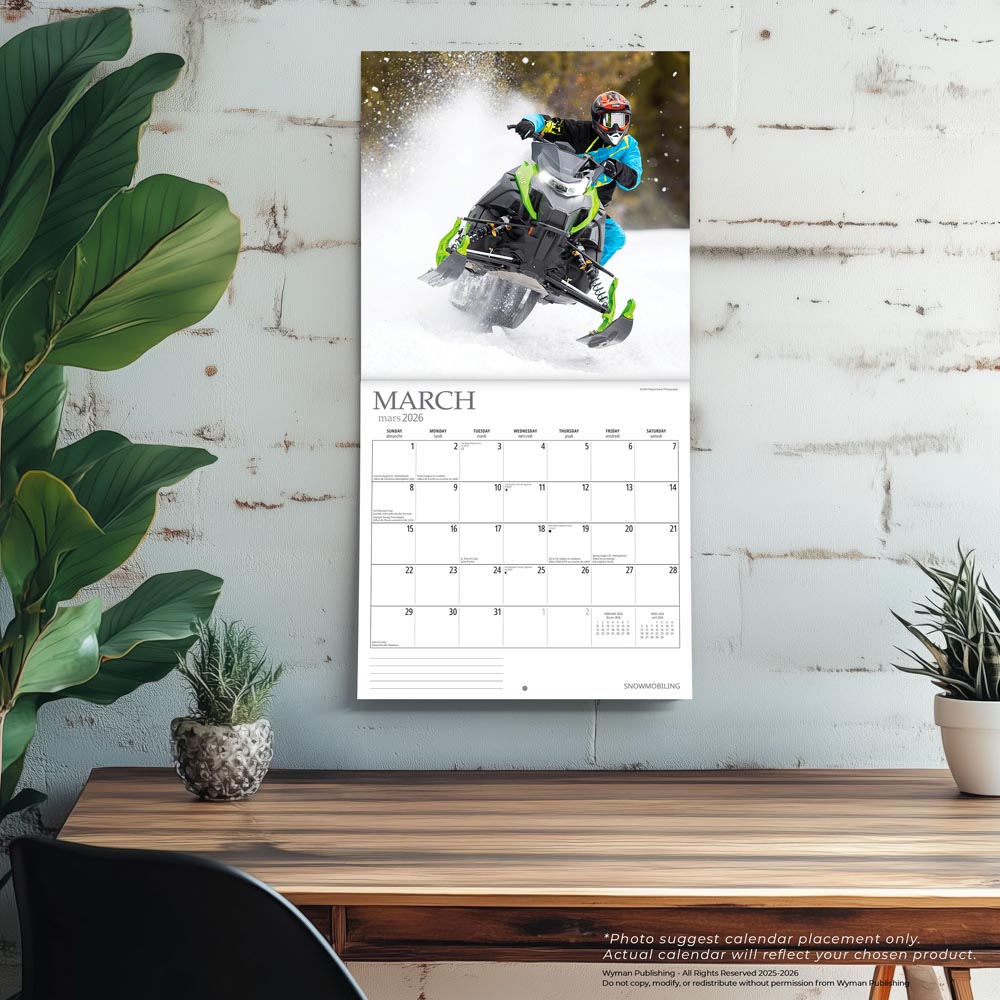 Snowmobiling | 2026 12 x 24 Inch (Hanging) Monthly Square Wall Calendar