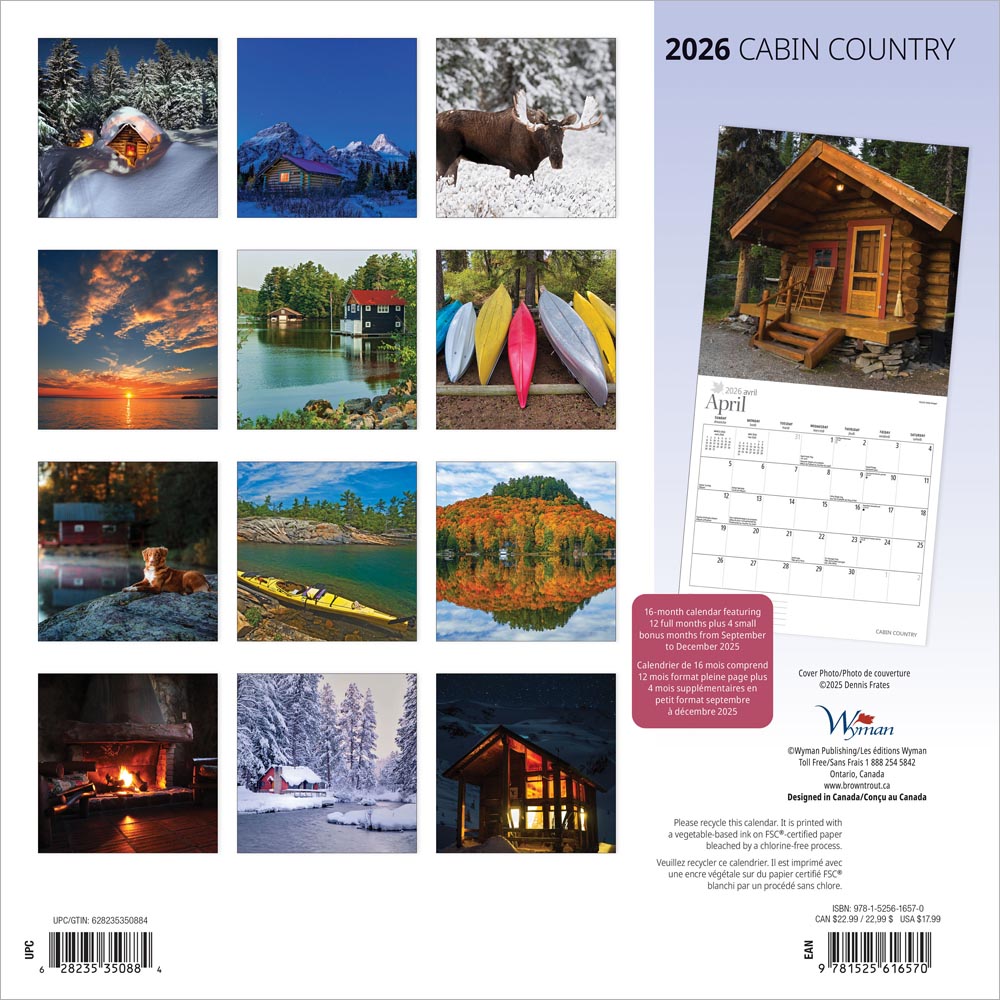 Cabin Country | 2026 12 x 24 Inch (Hanging) Monthly Square Wall Calendar