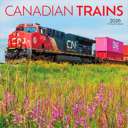 Canadian Trains | 2026 12 x 24 Inch (Hanging) Monthly Square Wall Calendar | Foil Stamped Cover