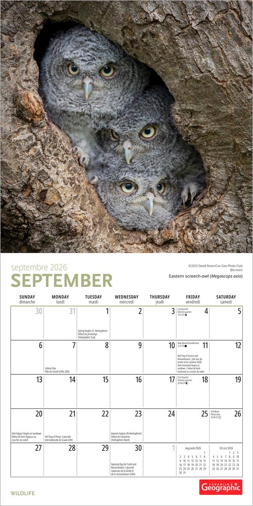 Canadian Geographic Wildlife OFFICIAL | 2026 7 x 14 Inch (Hanging) Monthly Mini Wall Calendar