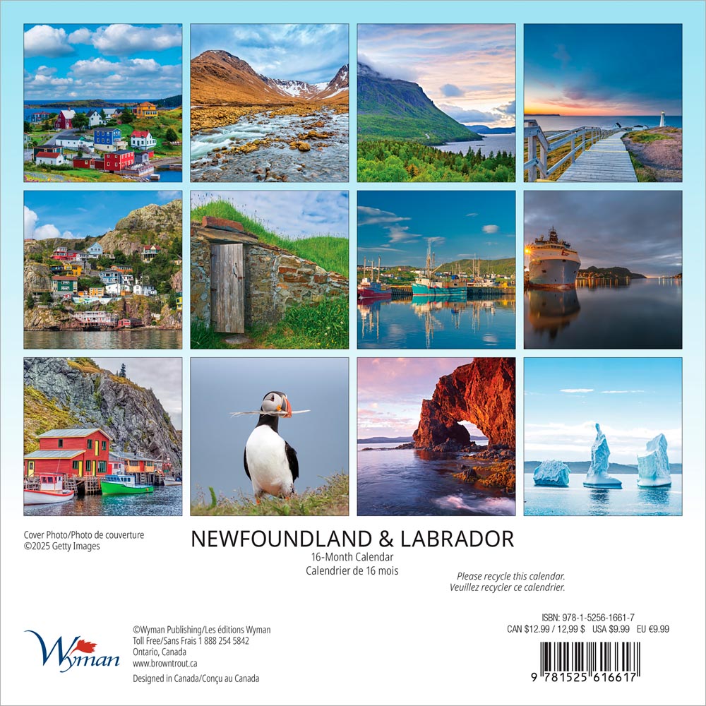 Newfoundland & Labrador | 2026 7 x 14 Inch (Hanging) Monthly Mini Wall Calendar