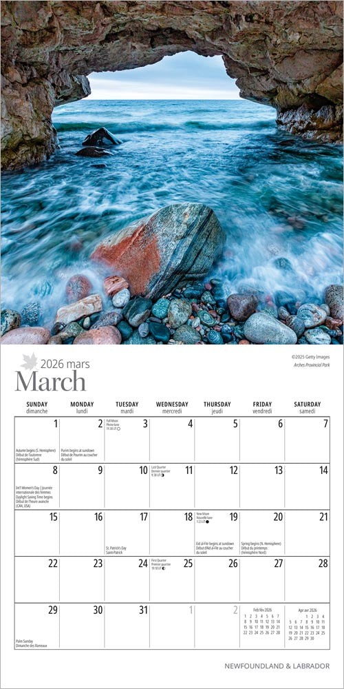 Newfoundland & Labrador | 2026 7 x 14 Inch (Hanging) Monthly Mini Wall Calendar