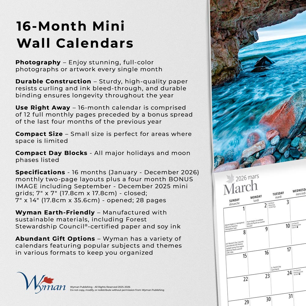 Newfoundland & Labrador | 2026 7 x 14 Inch (Hanging) Monthly Mini Wall Calendar