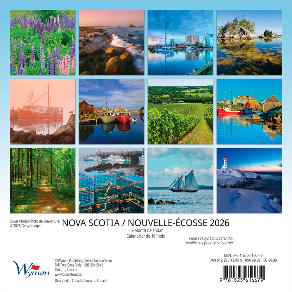 Nova Scotia | 2026 7 x 14 Inch (Hanging) Monthly Mini Wall Calendar