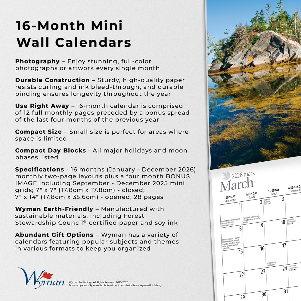 Nova Scotia | 2026 7 x 14 Inch (Hanging) Monthly Mini Wall Calendar