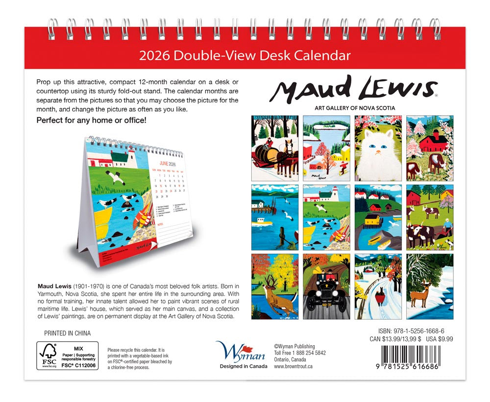 Maud Lewis AGNS OFFICIAL | 2026 7.5 x 6 Inch Monthly Double-View Easel Desk Calendar