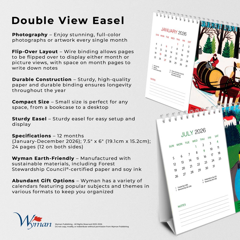 Maud Lewis AGNS OFFICIAL | 2026 7.5 x 6 Inch Monthly Double-View Easel Desk Calendar