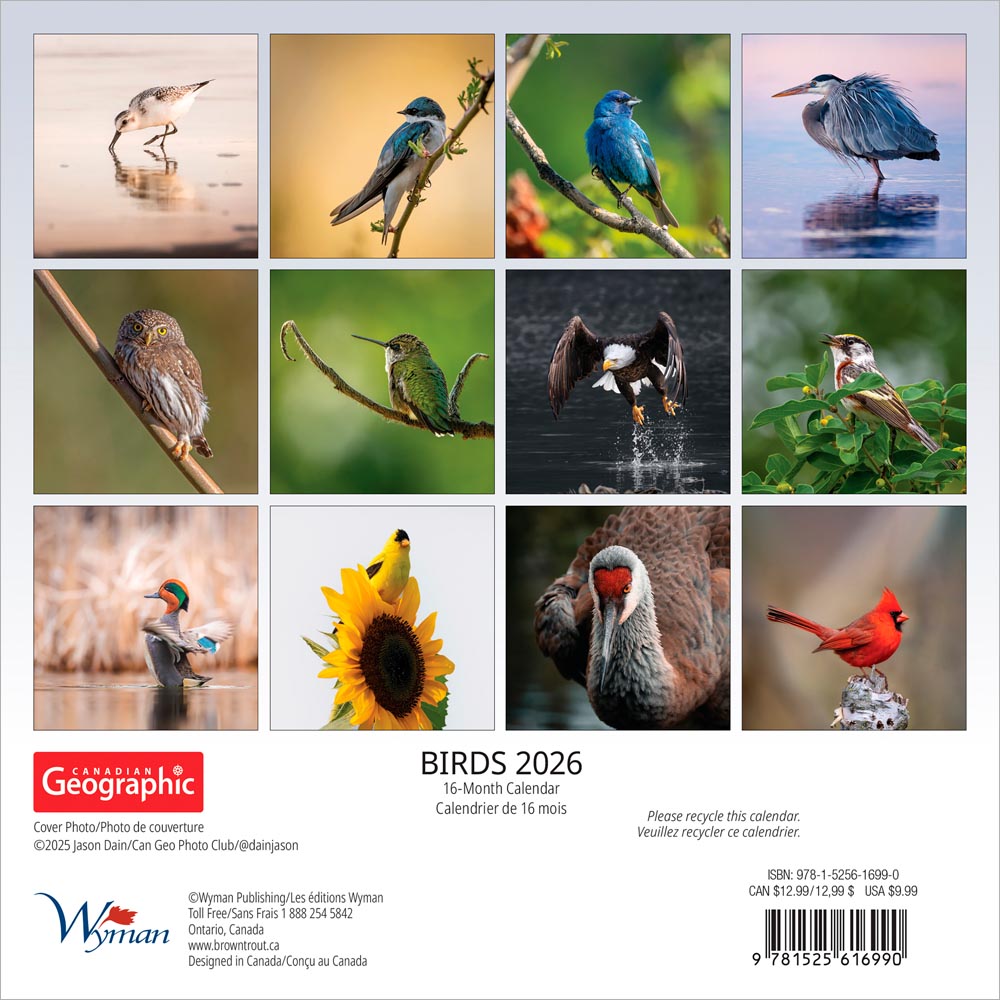 Canadian Geographic Birds OFFICIAL | 2026 7 x 14 Inch (Hanging) Monthly Mini Wall Calendar
