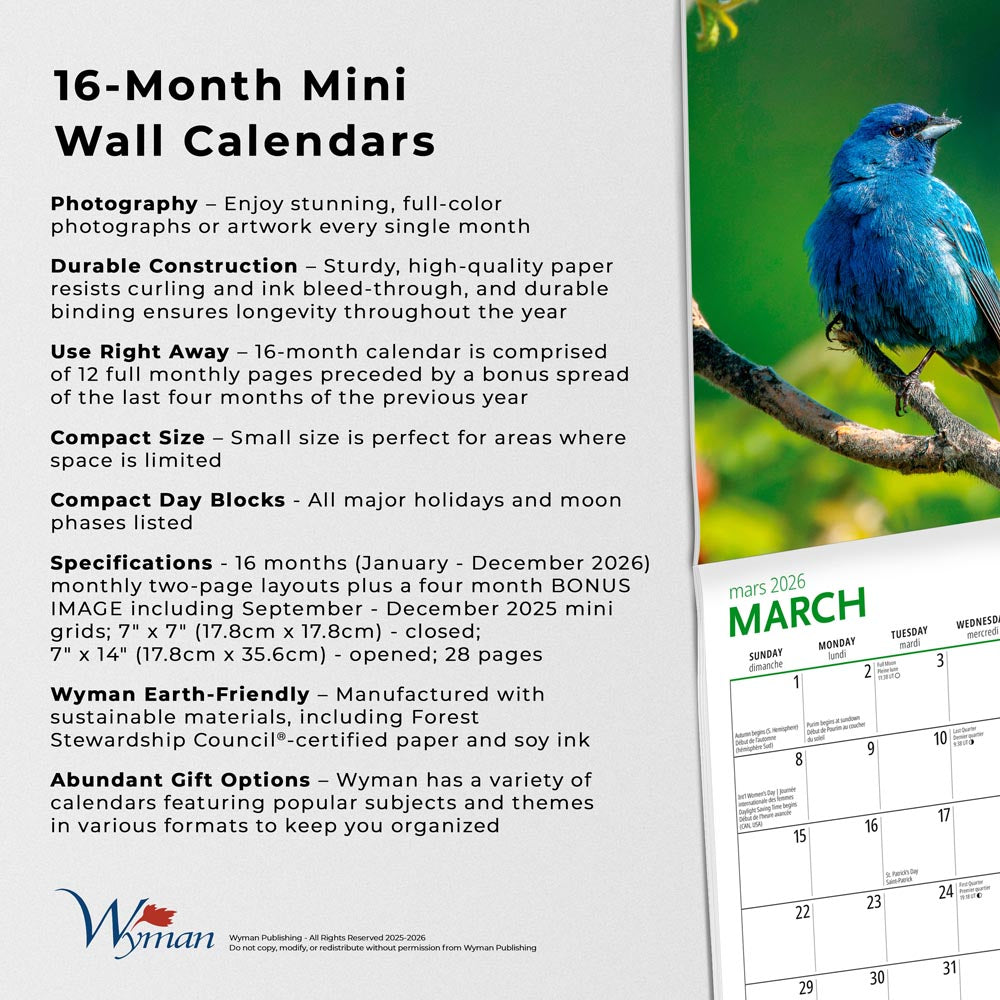 Canadian Geographic Birds OFFICIAL | 2026 7 x 14 Inch (Hanging) Monthly Mini Wall Calendar