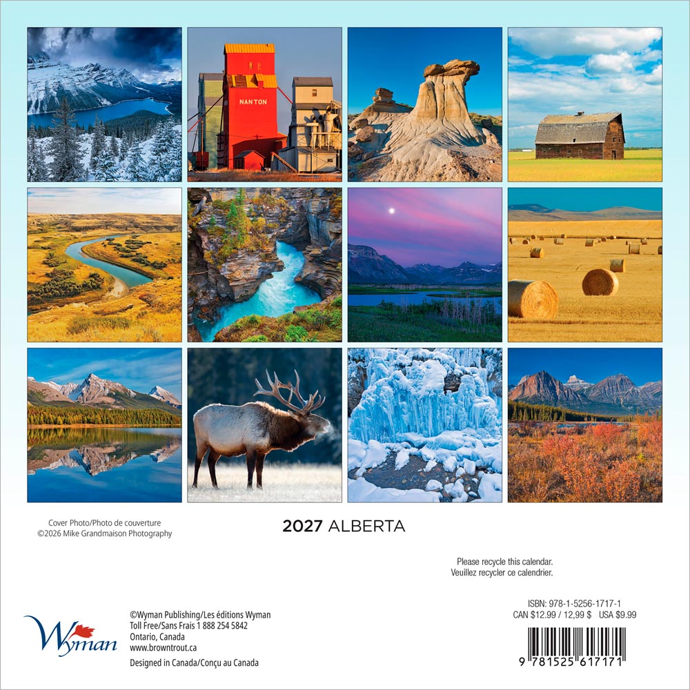 Alberta | 2027 7 x 14 Inch (Hanging) Monthly Mini Wall Calendar
