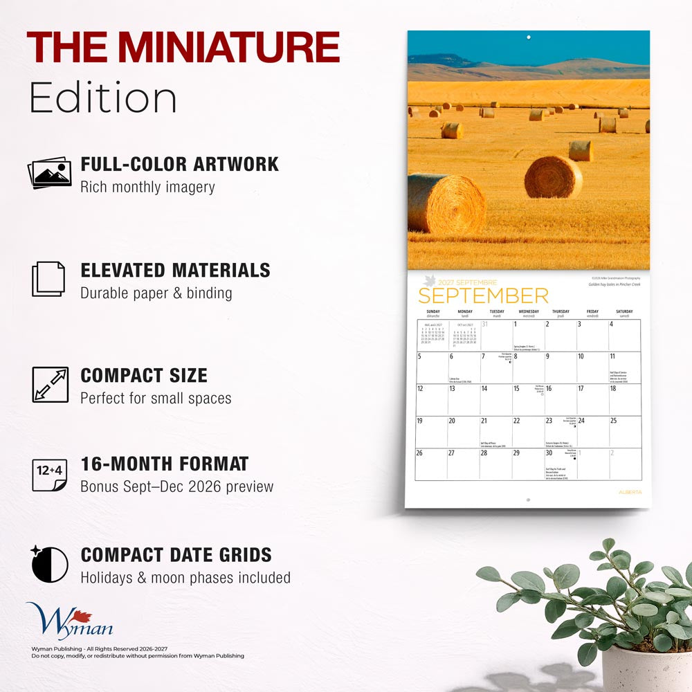 Alberta | 2027 7 x 14 Inch (Hanging) Monthly Mini Wall Calendar