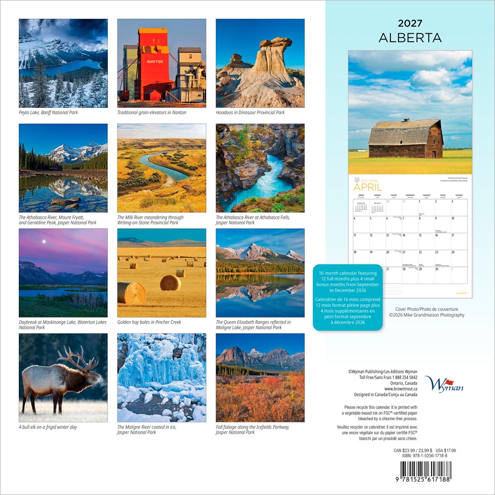 Alberta | 2027 12 x 24 Inch (Hanging) Monthly Square Wall Calendar