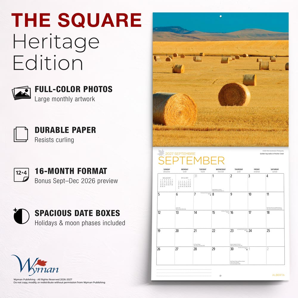 Alberta | 2027 12 x 24 Inch (Hanging) Monthly Square Wall Calendar