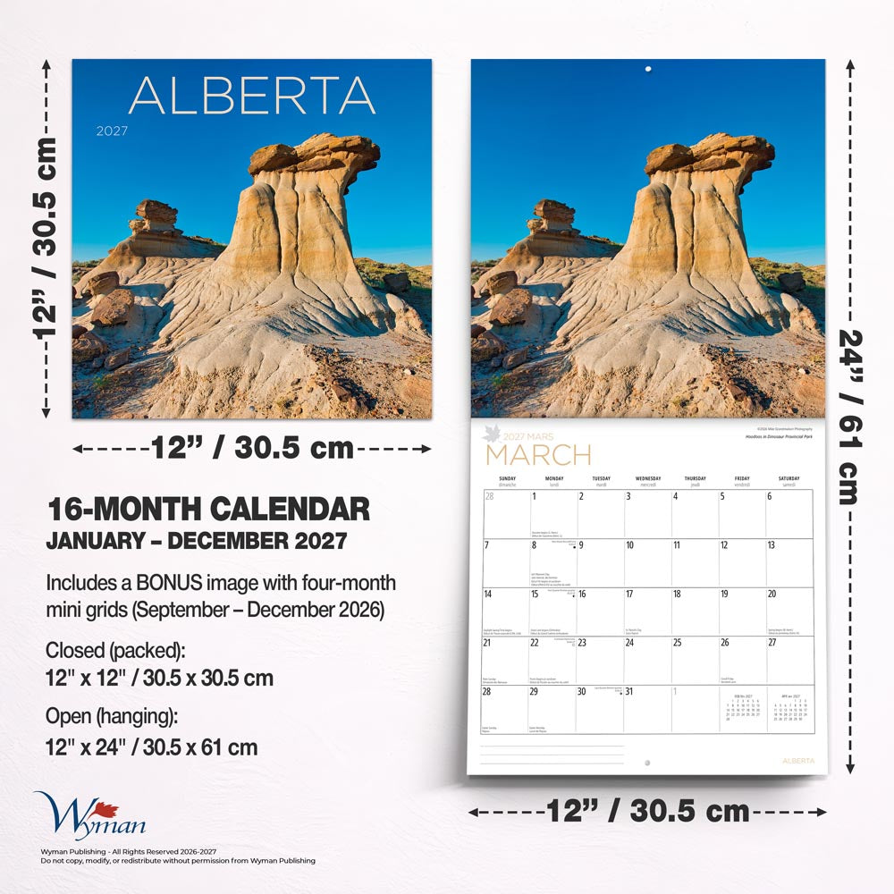 Alberta | 2027 12 x 24 Inch (Hanging) Monthly Square Wall Calendar