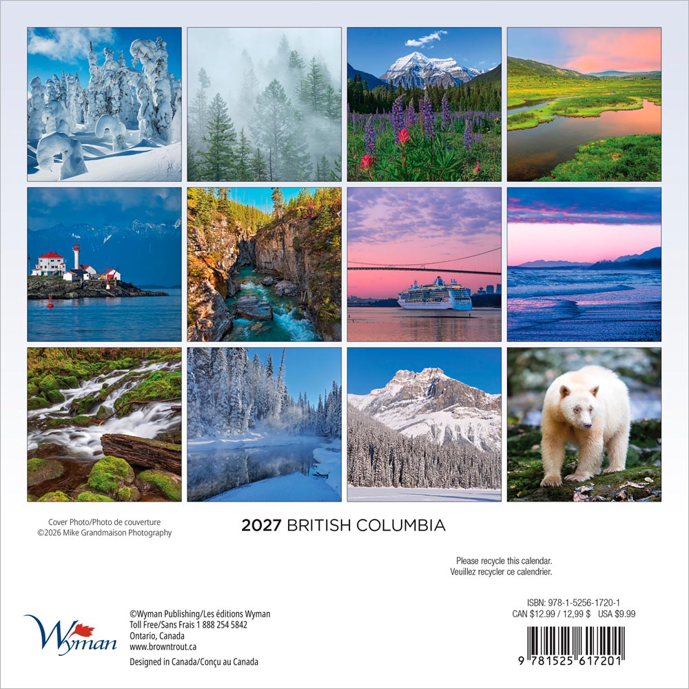 British Columbia | 2027 7 x 14 Inch (Hanging) Monthly Mini Wall Calendar