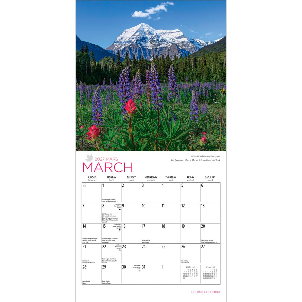 British Columbia | 2027 7 x 14 Inch (Hanging) Monthly Mini Wall Calendar