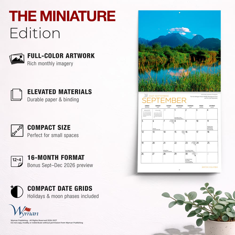 British Columbia | 2027 7 x 14 Inch (Hanging) Monthly Mini Wall Calendar