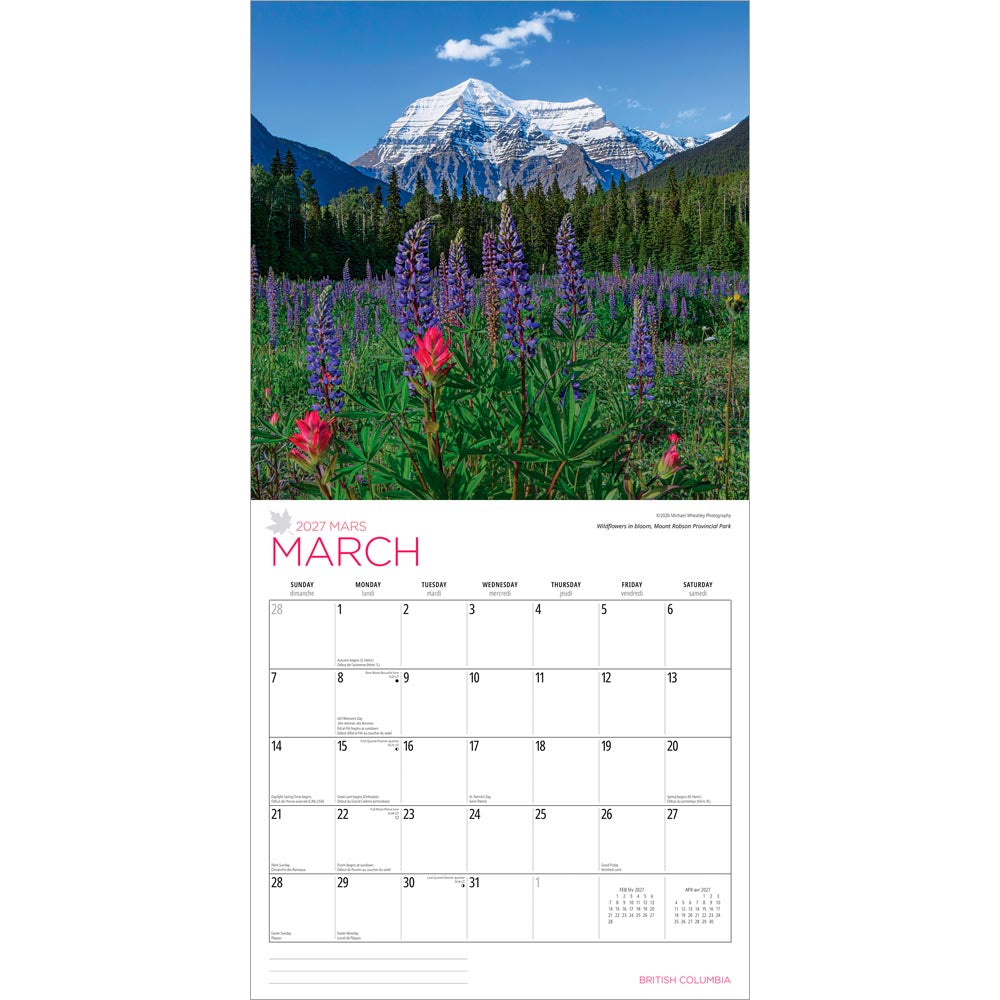 British Columbia | 2027 12 x 24 Inch (Hanging) Monthly Square Wall Calendar