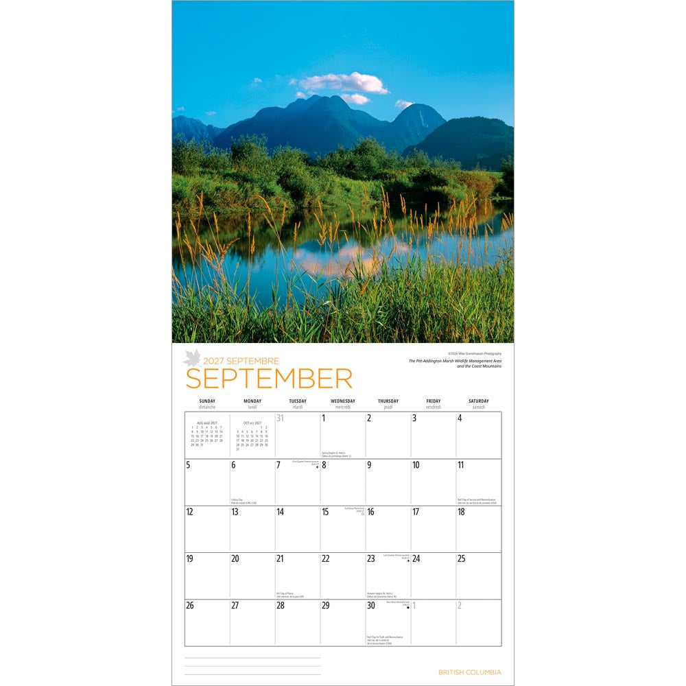 British Columbia | 2027 12 x 24 Inch (Hanging) Monthly Square Wall Calendar